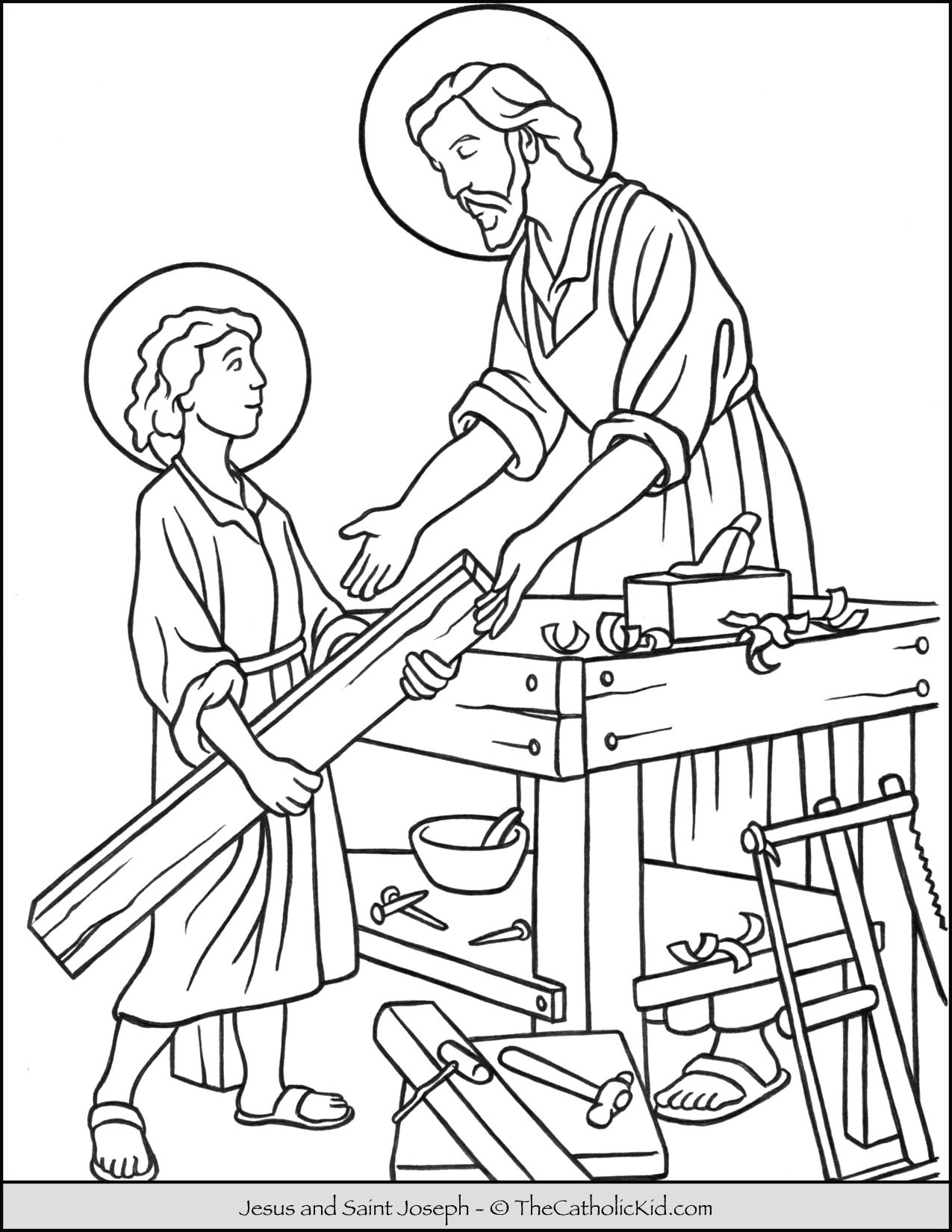 Saint joseph jesus workshop coloring page