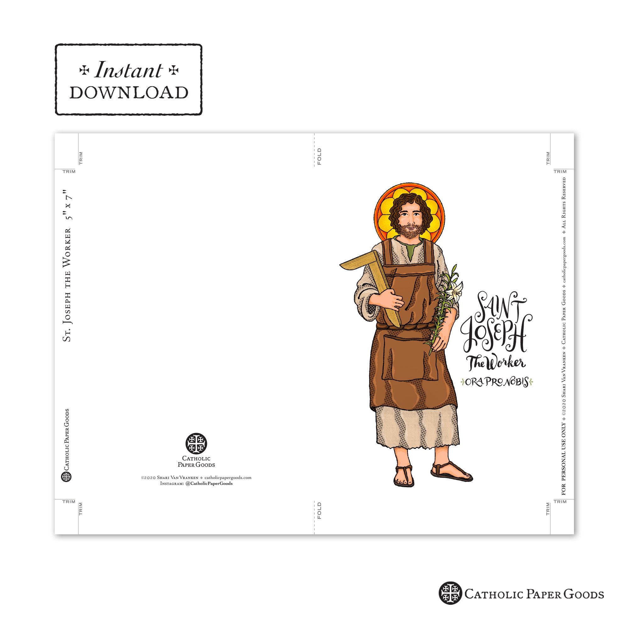 St joseph the worker card art print instant download diy downloadable pdf x catholic saint printable saint art confirmation gift