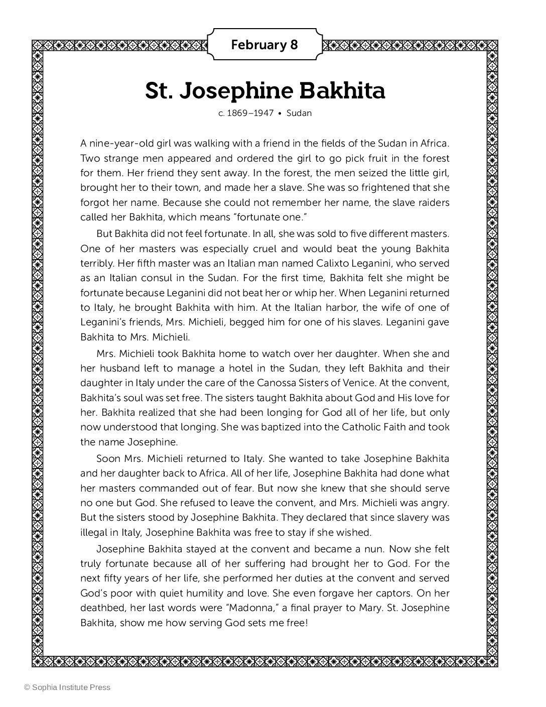 St josephine bakhita story and coloring page