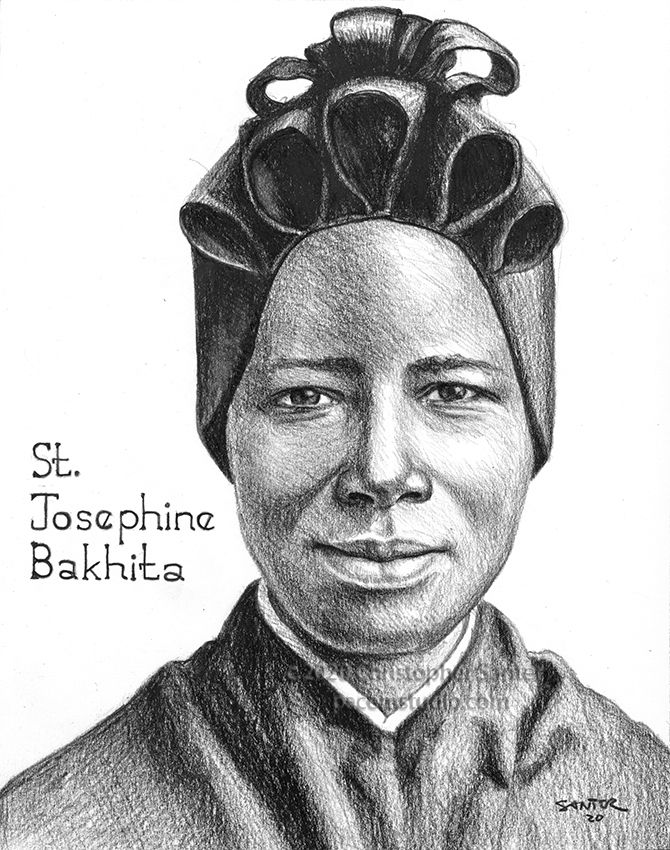 St josephine bakhita portrait by christopher santer catholic artist portrait jesus drawings