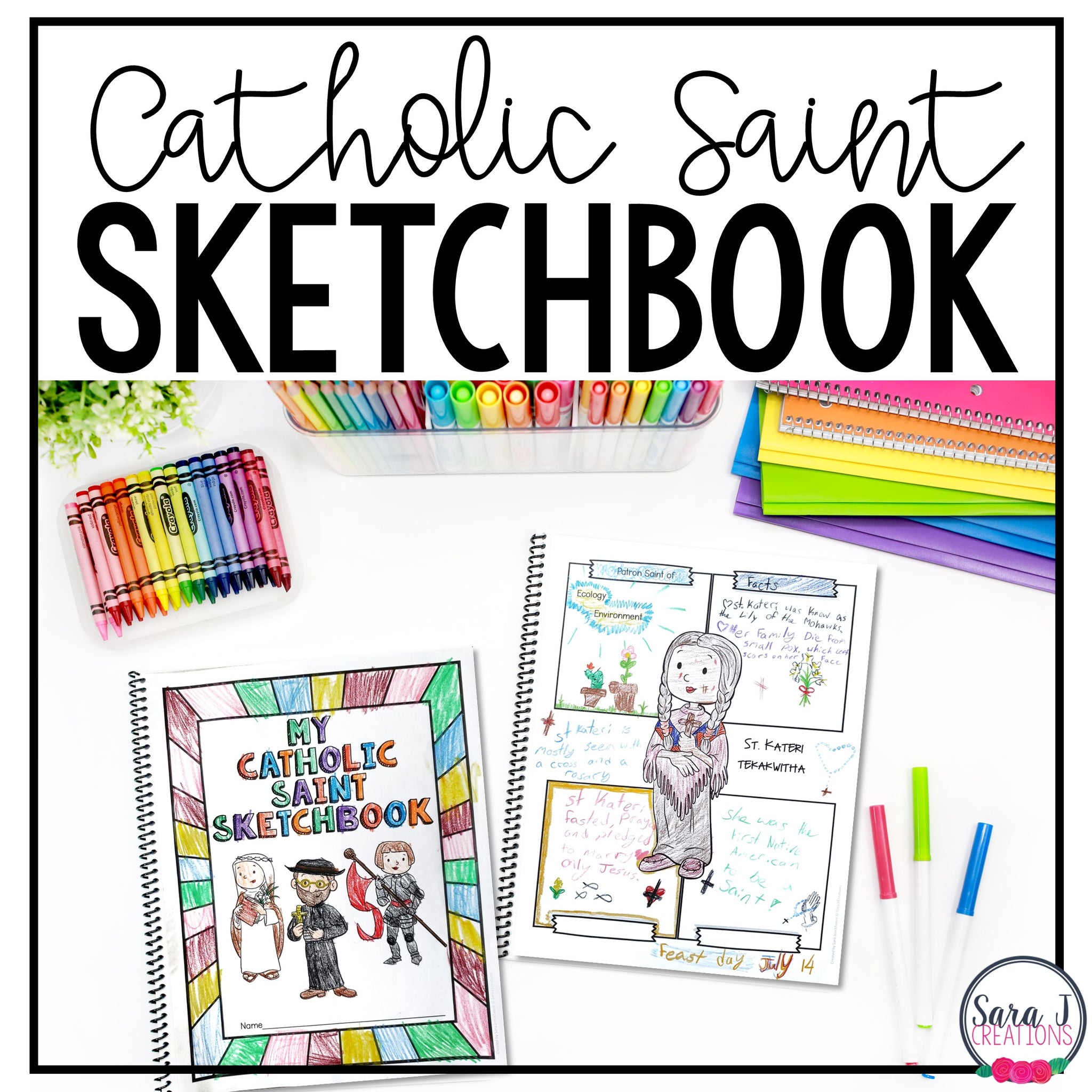 Catholic saints sketchbook coloring book for big kids â sara j creations