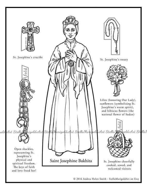 Digital download saint josephine bakhita paper doll color and bnw bonus coloring page