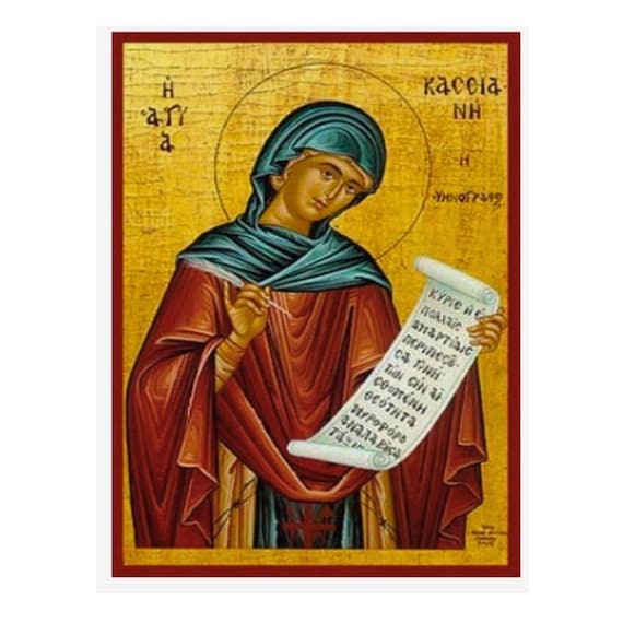 Saint kassiani handmade greek orthodox icon lithography