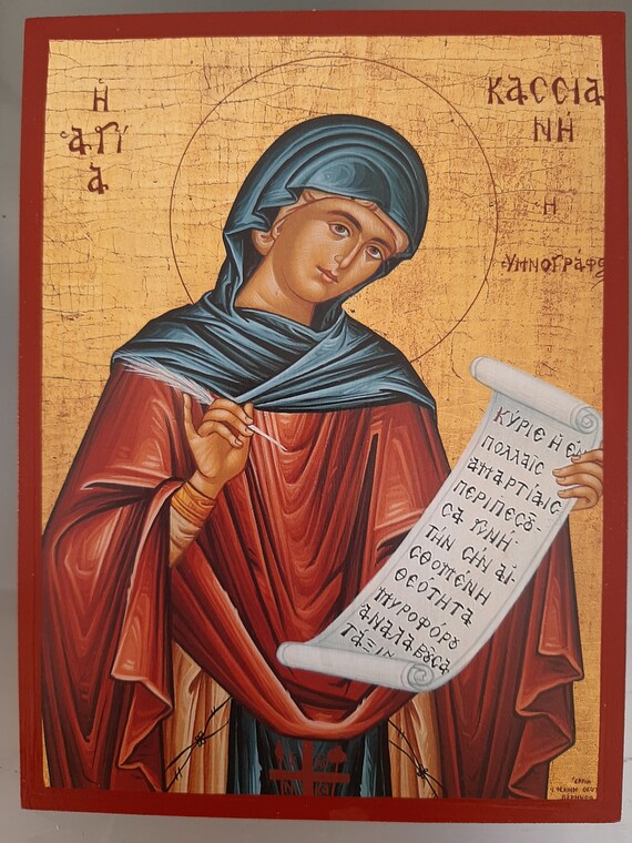 Saint kassiani handmade greek orthodox icon lithography