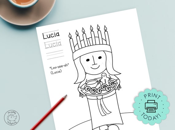 Diy printable st lucia coloring page swedish kids saint lucia santa lucia crown sweden christmas jul mãlarbok mãlarsida instant download
