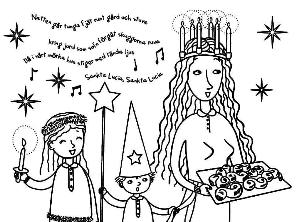 Saint lucia day celebration coloring page