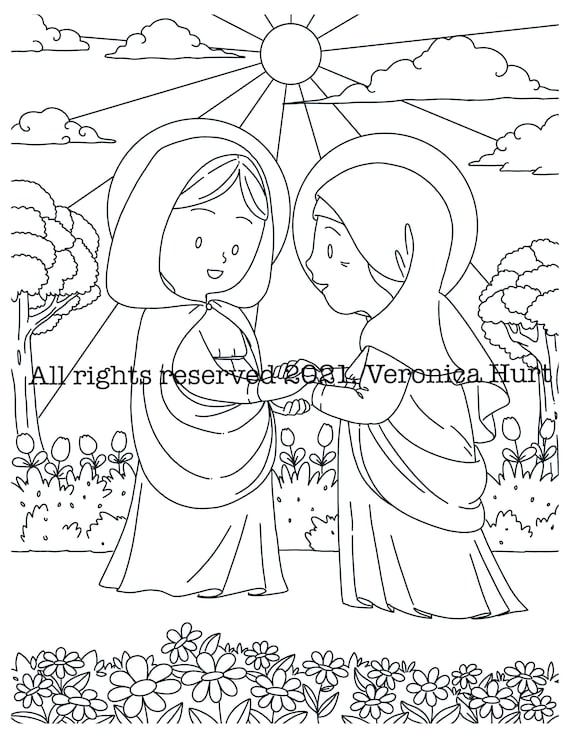 The visitation saint mary and saint elizabeth coloring page for kids and adults