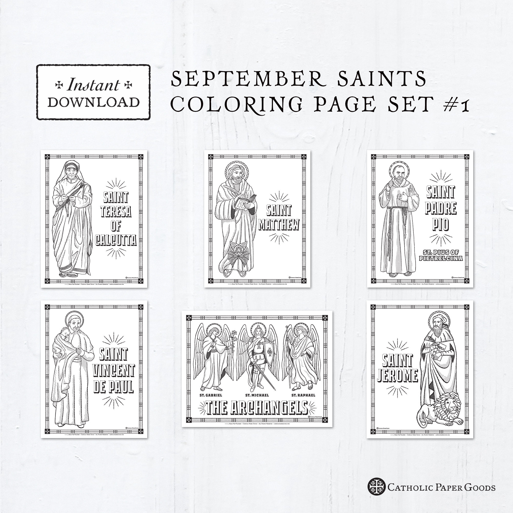 Catholic coloring pages september saints set bundle of catholic saints printable coloring pages digital pdf