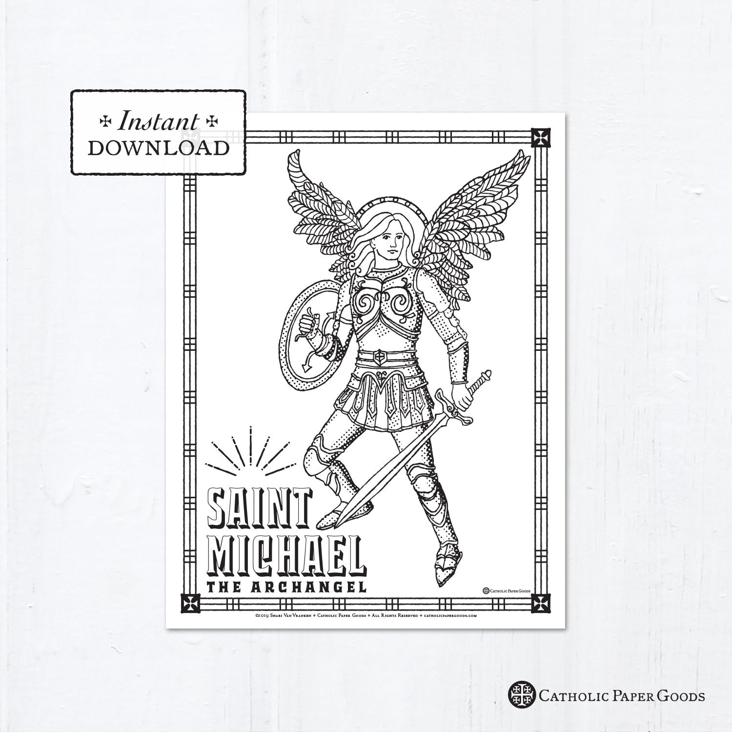 Catholic coloring page saint michael catholic saints printable coloring page digital pdf