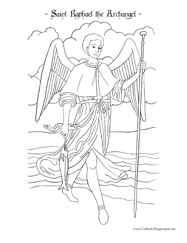 Saint raphael the archangel coloring page catholic playground