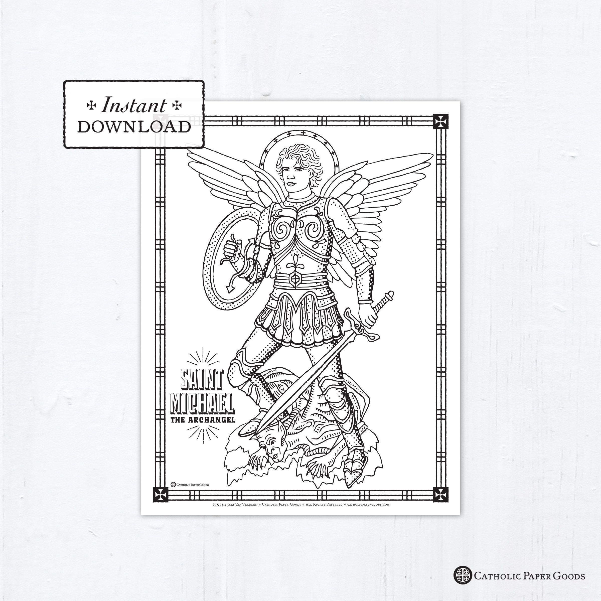 Catholic coloring page saint michael the archangel coloring page catholic saints printable coloring page digital coloring page pdf