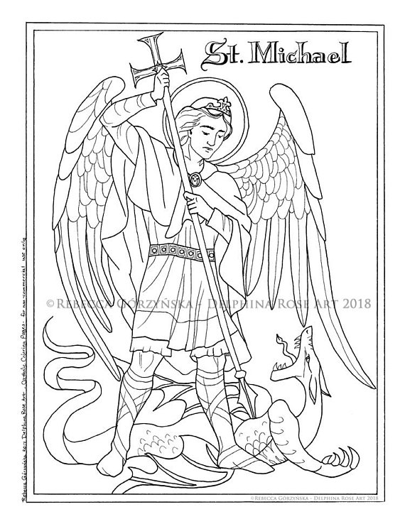 St michael the archangel â catholic coloring page â delphina rose art