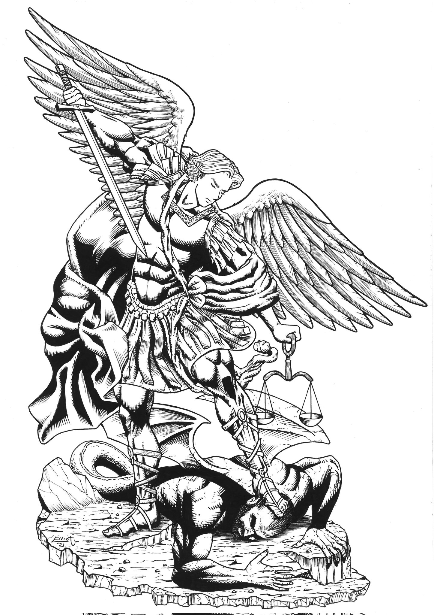 Elliot rodriguez on x new art heres my take on the famouse image of st michael the archangel ive always wanted to draw him and im glad i had some time to