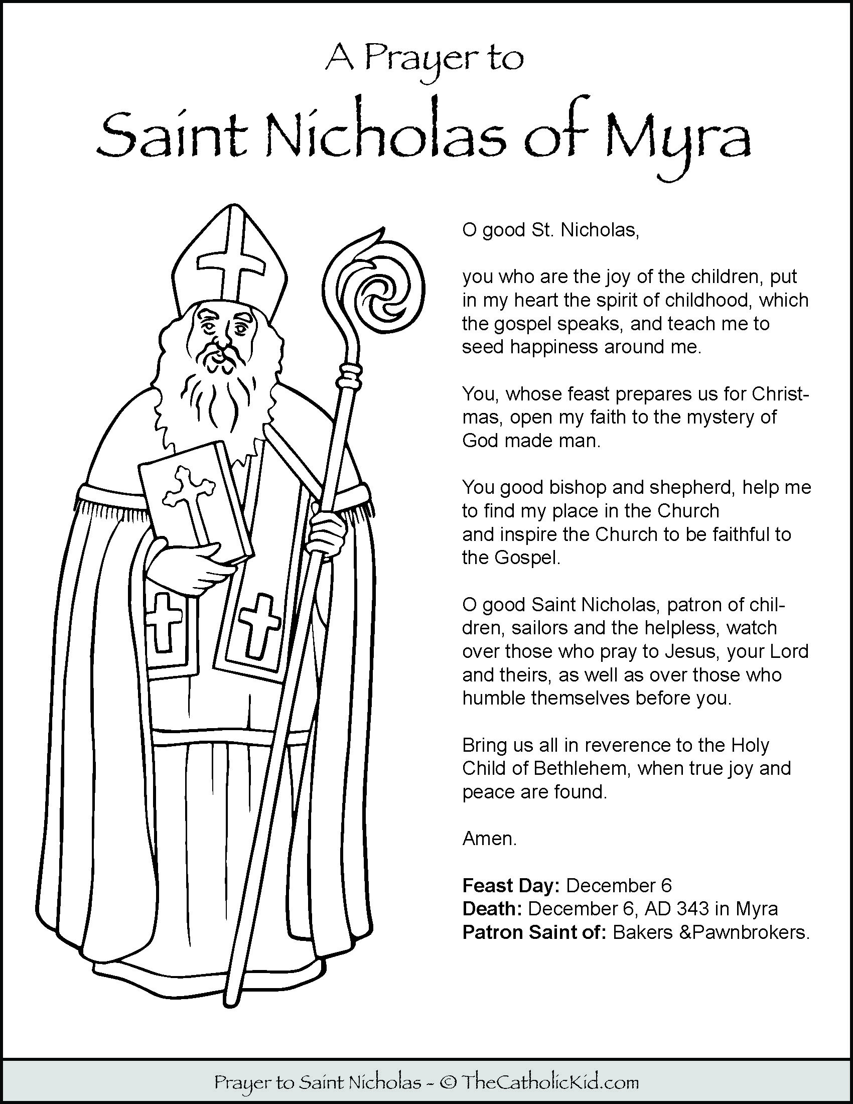 St nicholas coloring pages prayer sheet paper craft