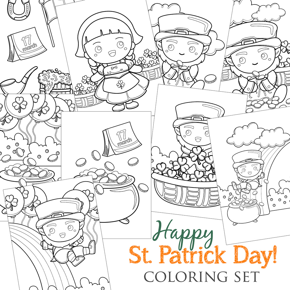 St patrick day holiday irish green coloring pages activity for kids and adult