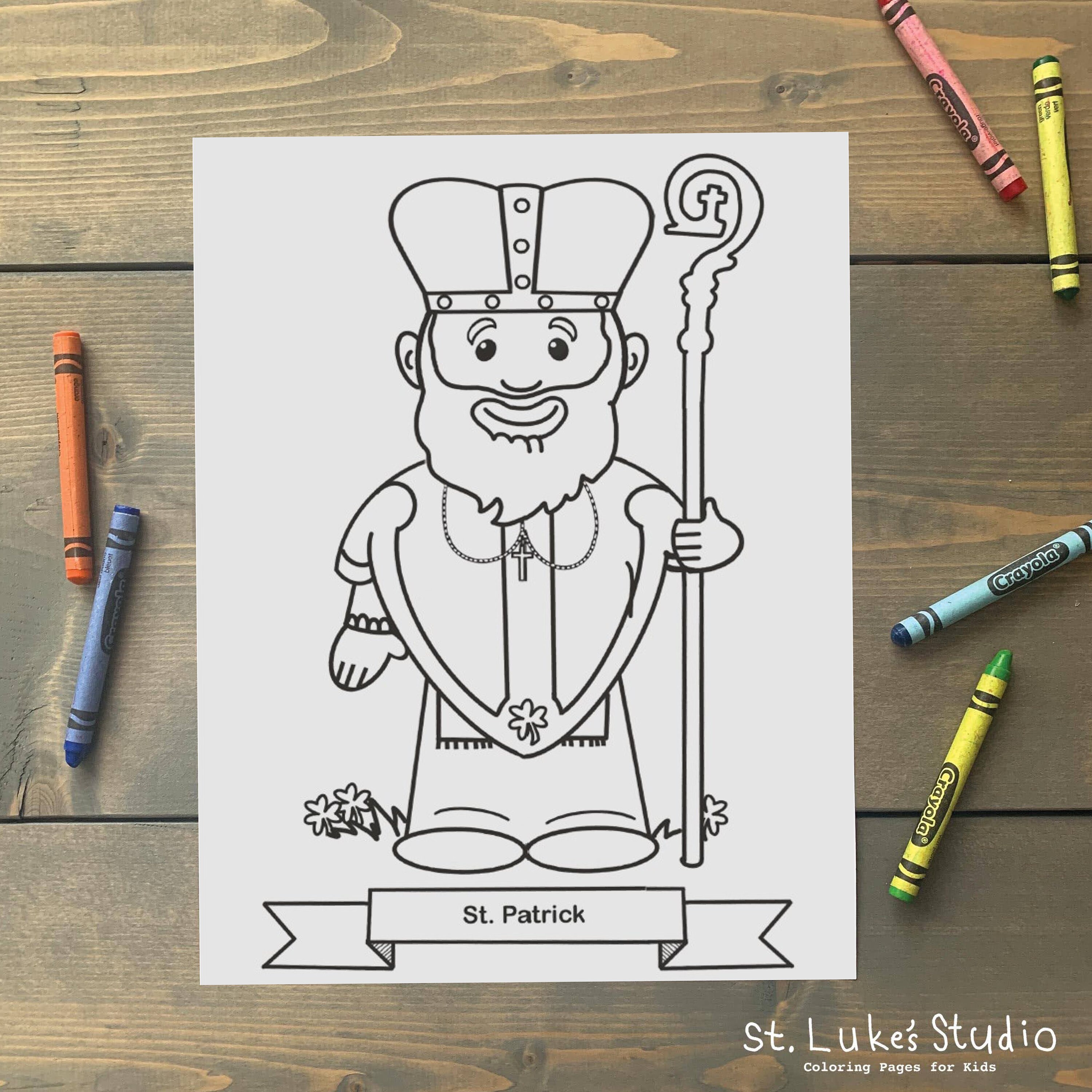 St patrick coloring page for catholic kids digital download print yourself and color