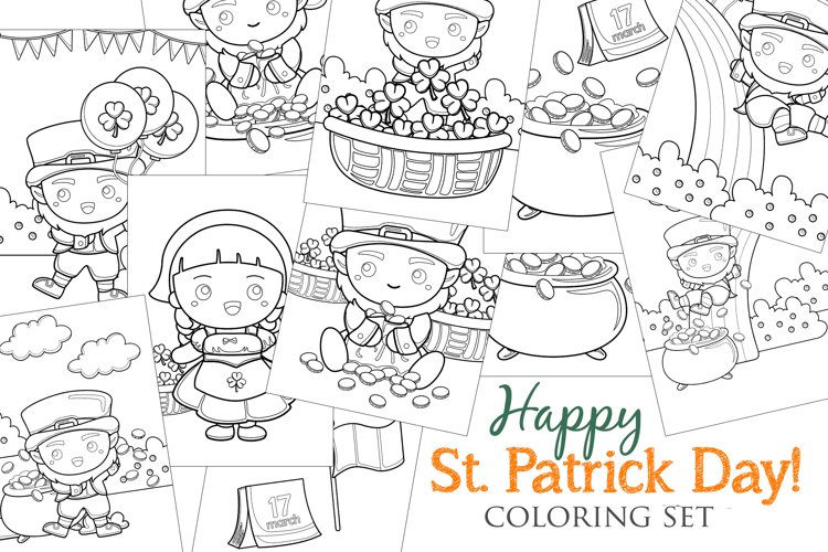 Cute st patrick day celebration worksheet coloring set