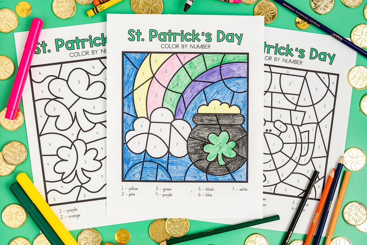 St patricks day color by number free printables