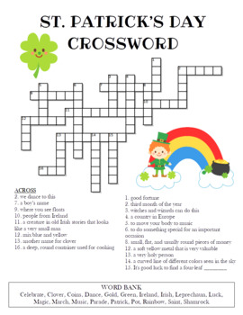 St patricks day crossword puzzle color and bw versions tpt