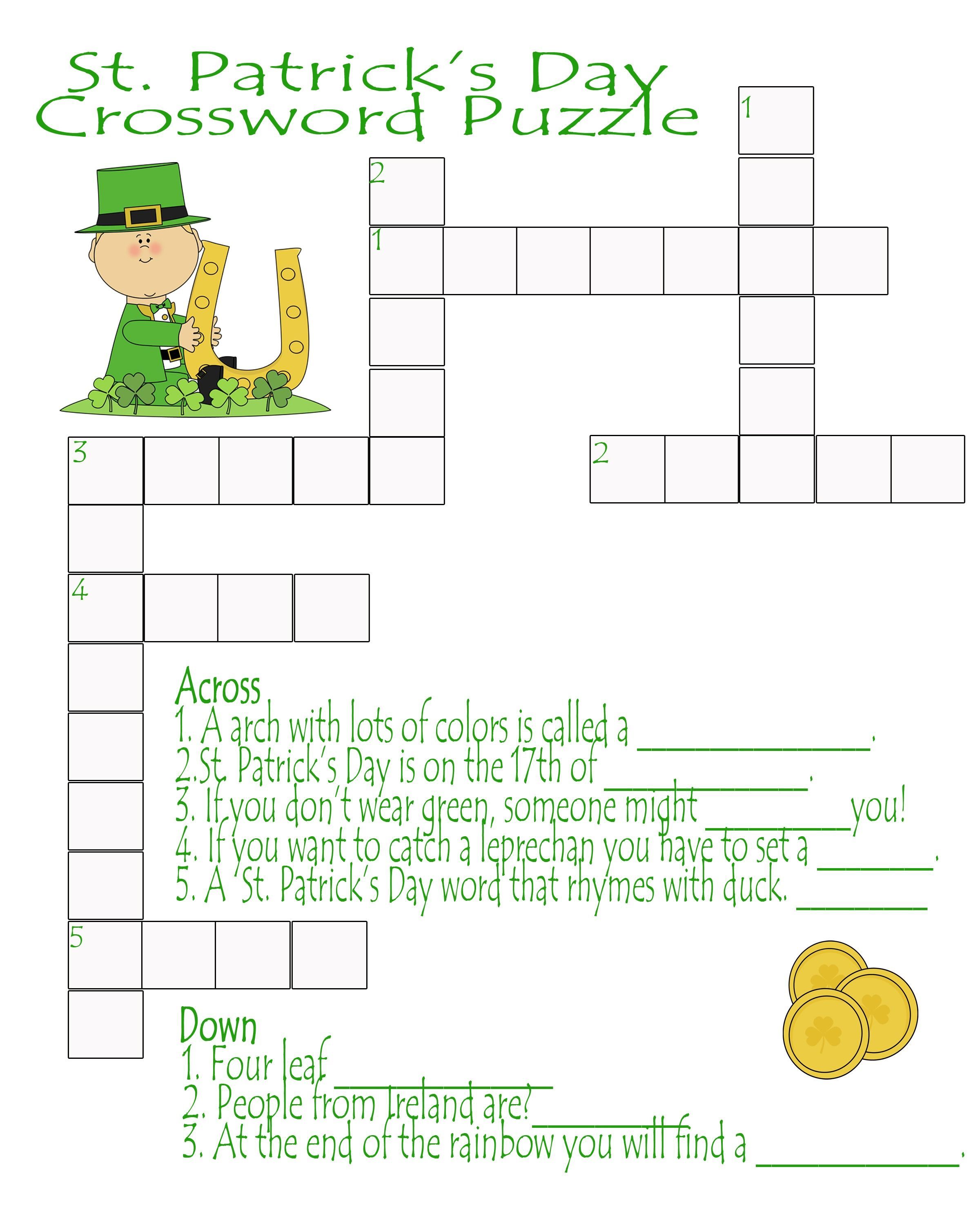 Free printable st patricks day crossword puzzles printable crossword puzzles printable crossword puzzles st patrick day activities st patricks day