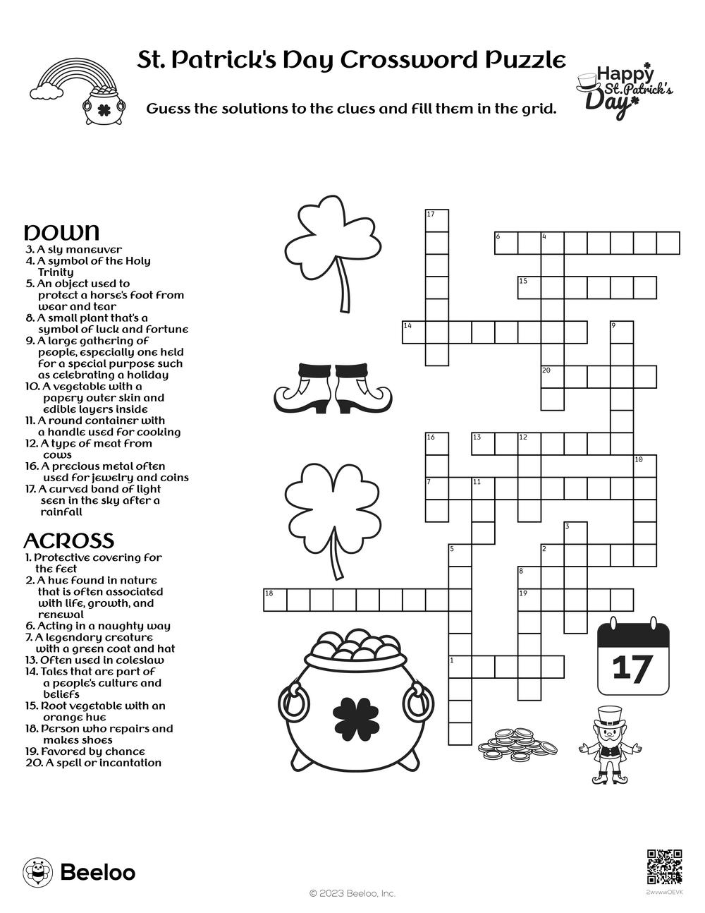 St patricks day crossword puzzle â printable crafts and activities for kids