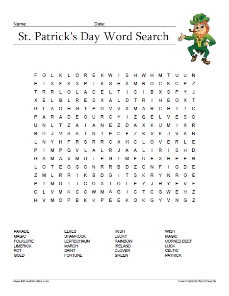 St patricks day word search puzzle â free printable