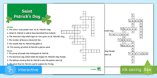 St patricks day crossword teacher