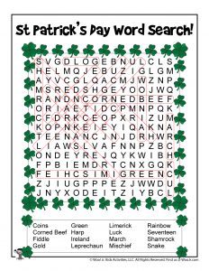 St patricks day word puzzles woo jr kids activities childrens publishing