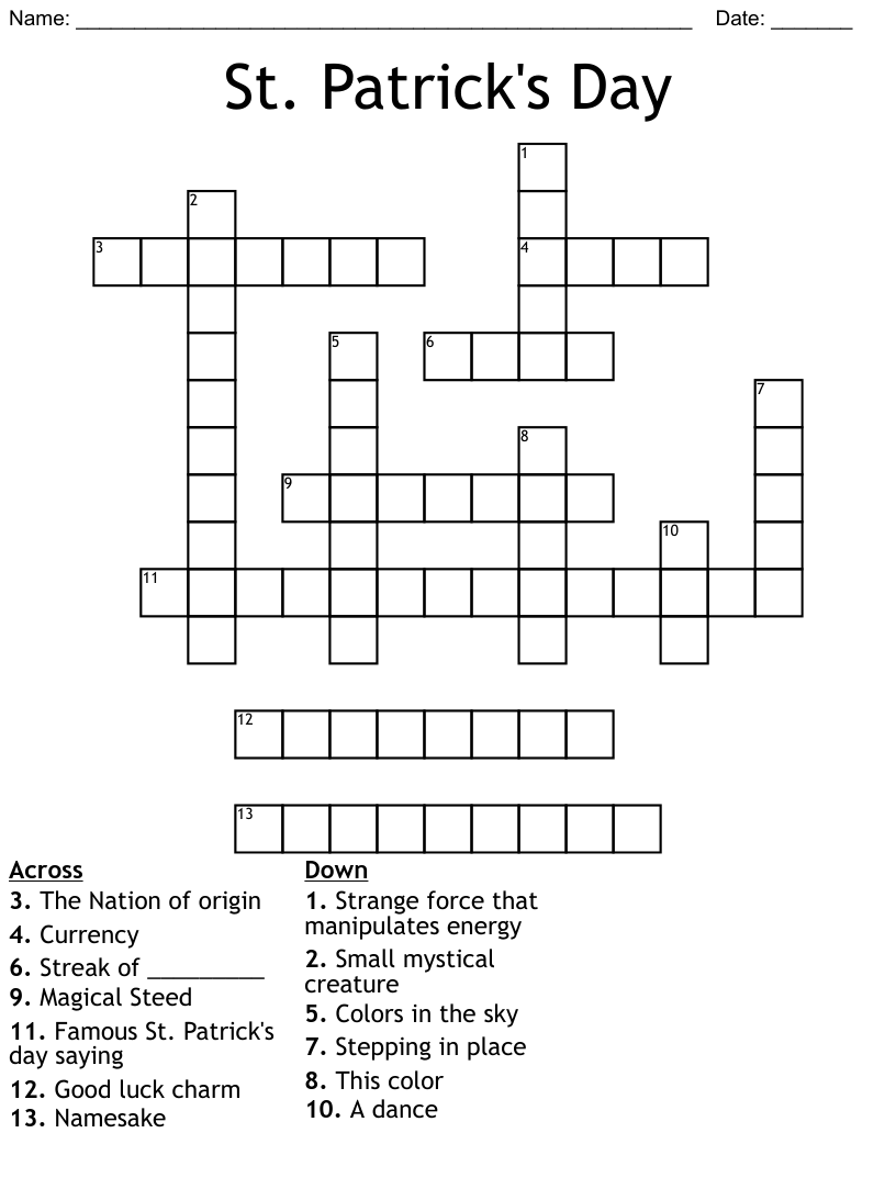 St patricks day crossword