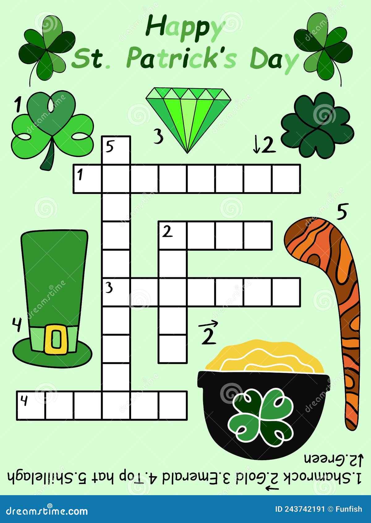 Simple crossword for st patrick s day kids party vector illustration stock vector