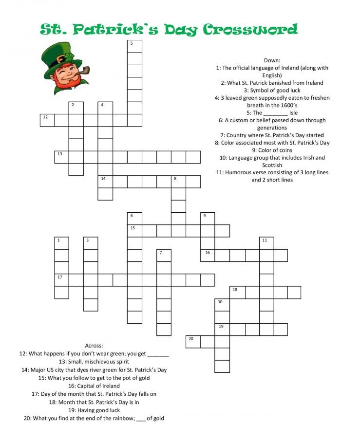 St patricks day crossword st patrick st patrick day activities st patricks day games