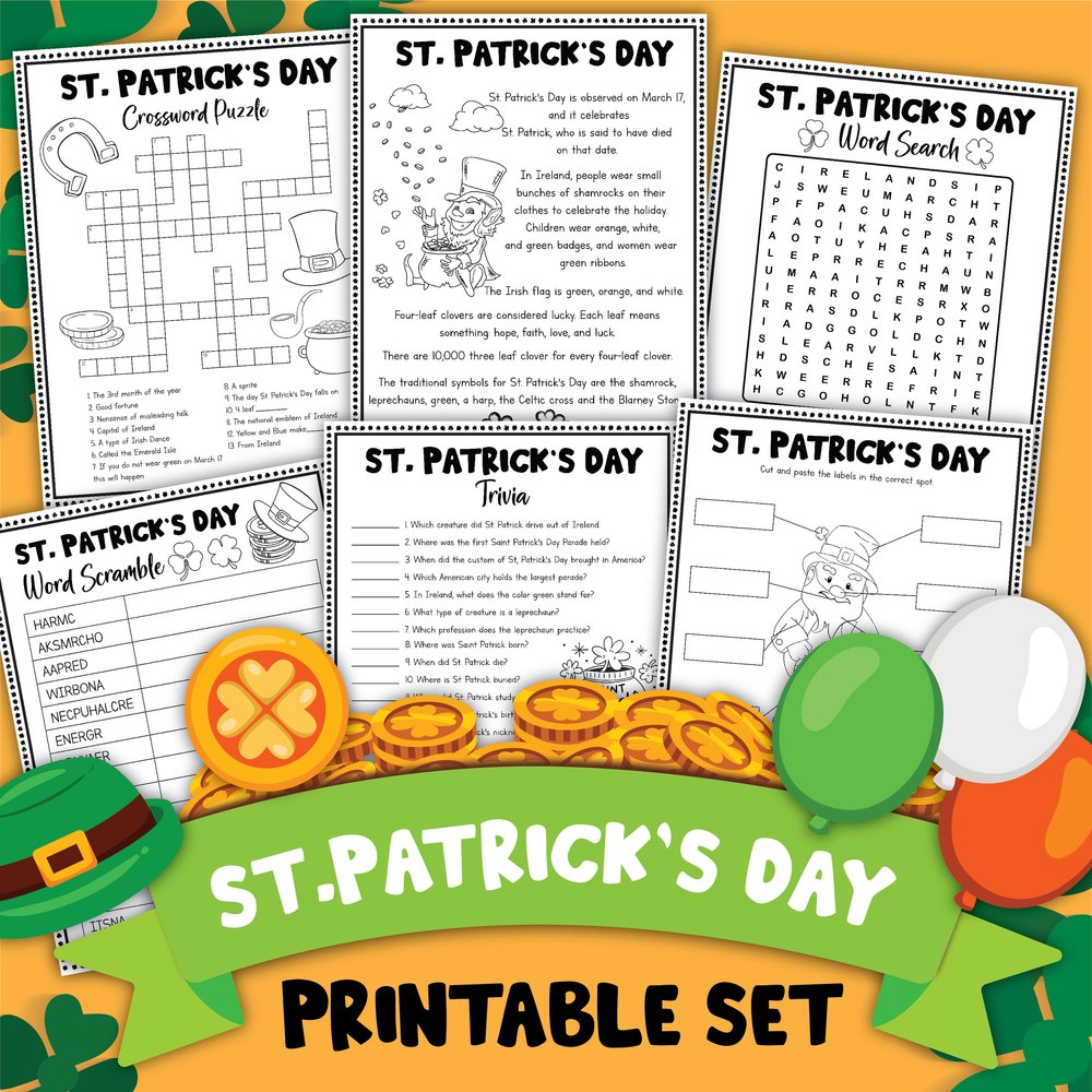 St patricks day activity printable set free â