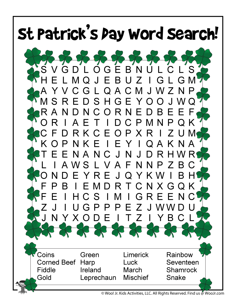 St patricks day word puzzles woo jr kids activities childrens publishing