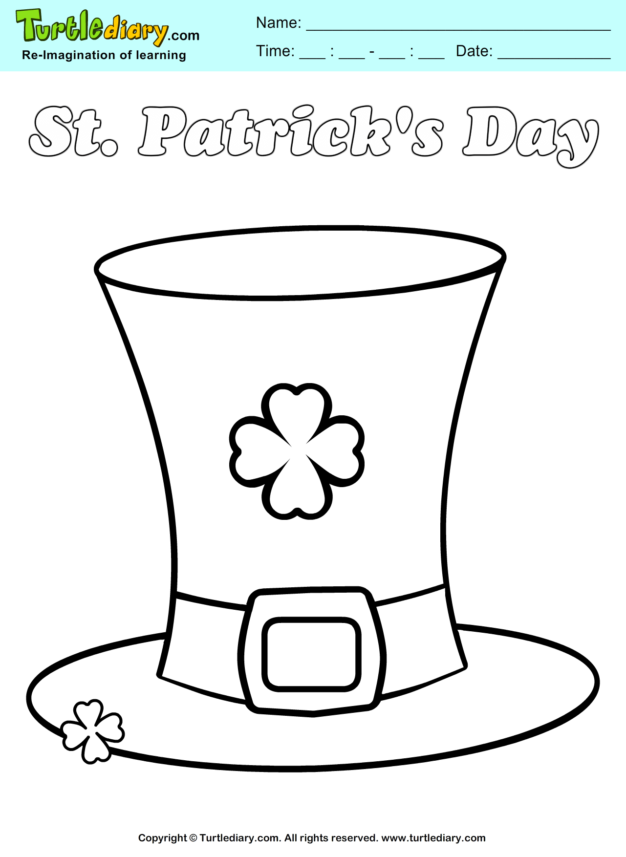 St patricks hat coloring sheet turtle diary
