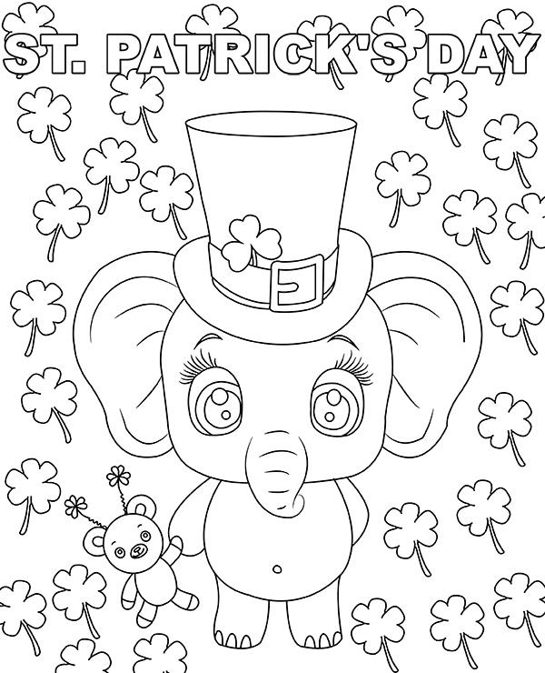 St patrick day elephant coloring sheet