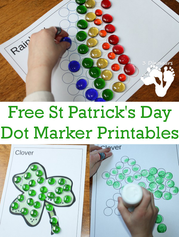 Free st patricks day dot markers printables dinosaurs