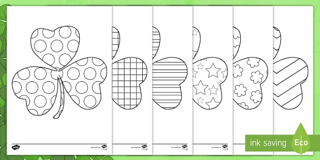 St patricks day patterned shamrock colouring sheets