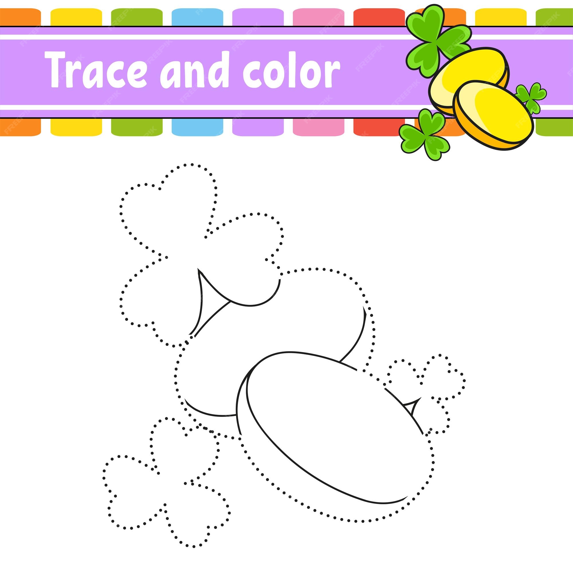 Premium vector trace and color coloring page for kids handwriting practice st patricks day