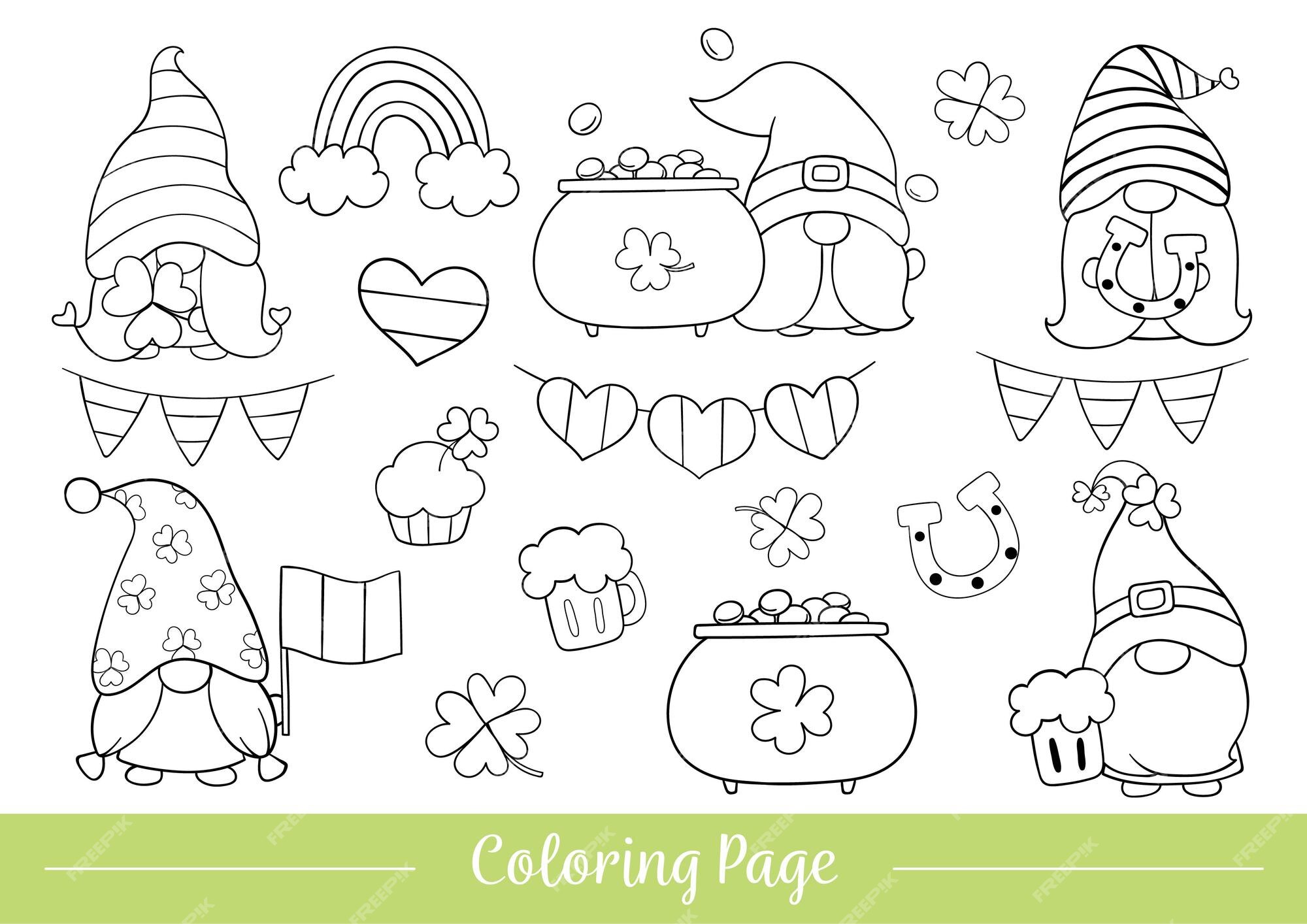 Premium vector coloring page of gnome for st patrick day