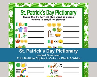 St patricks day game st patricks day emoji pictionary st patricks day party game emoji game st patricks party games instant download