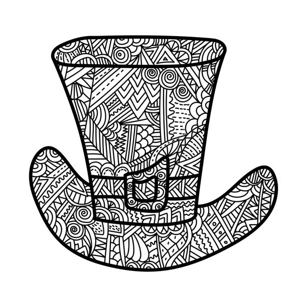 Patterned leprechaun hat anti stress coloring page for st patricks day headdress with ornate lines and curls stock illustration