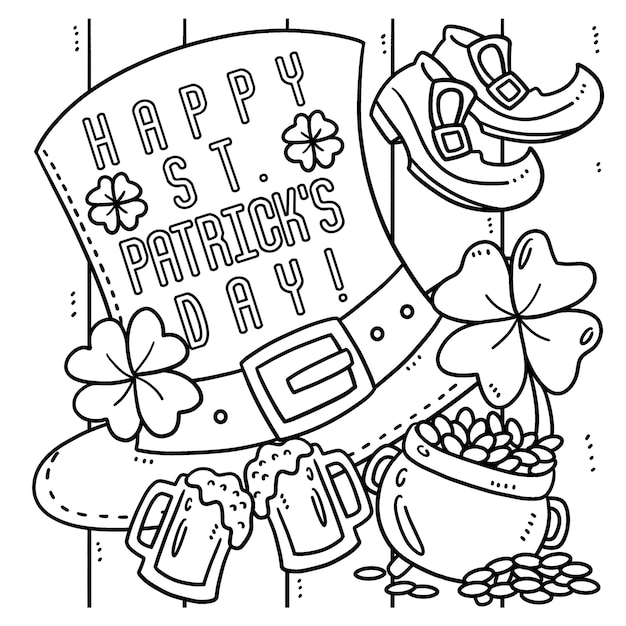 Premium vector happy saint patricks day leprechaun hat coloring