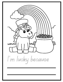 St patricks day coloring pages with writing prompt im lucky because