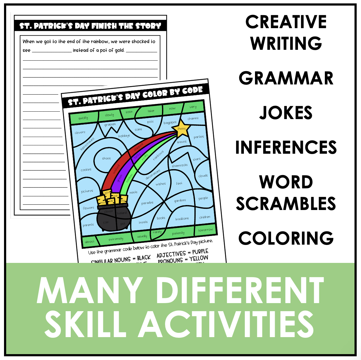 St patricks day activities narrative writing grammar jokes and puzzles made by teachers