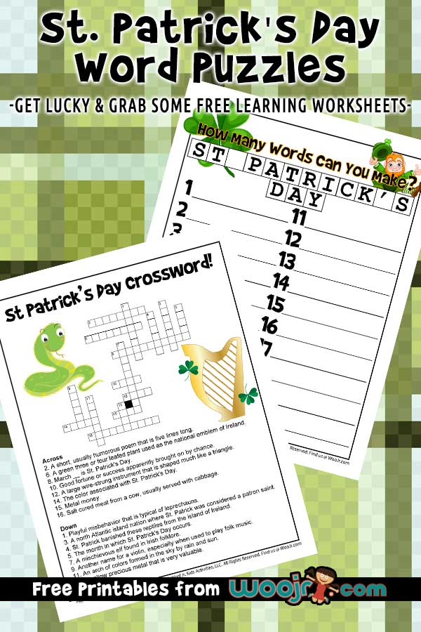 St patricks day word puzzles woo jr kids activities childrens publishing