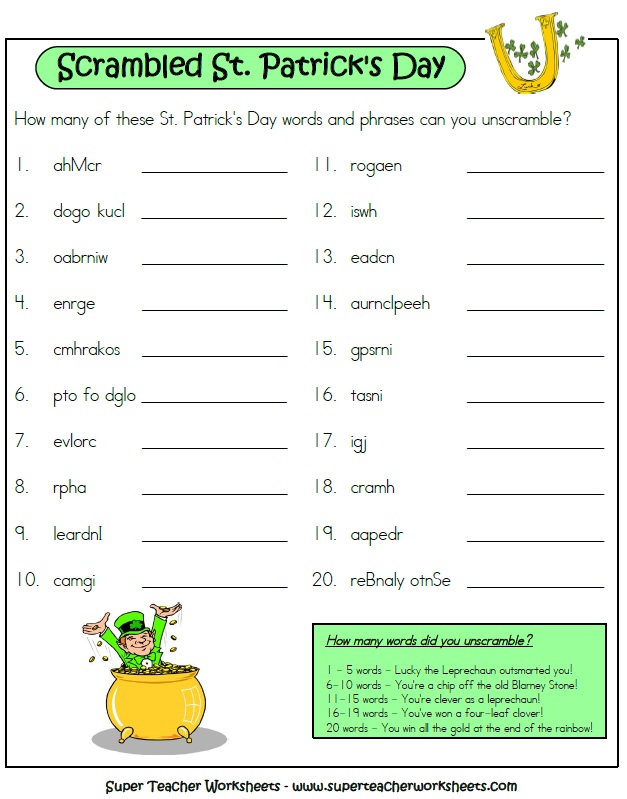 St patricks day worksheets