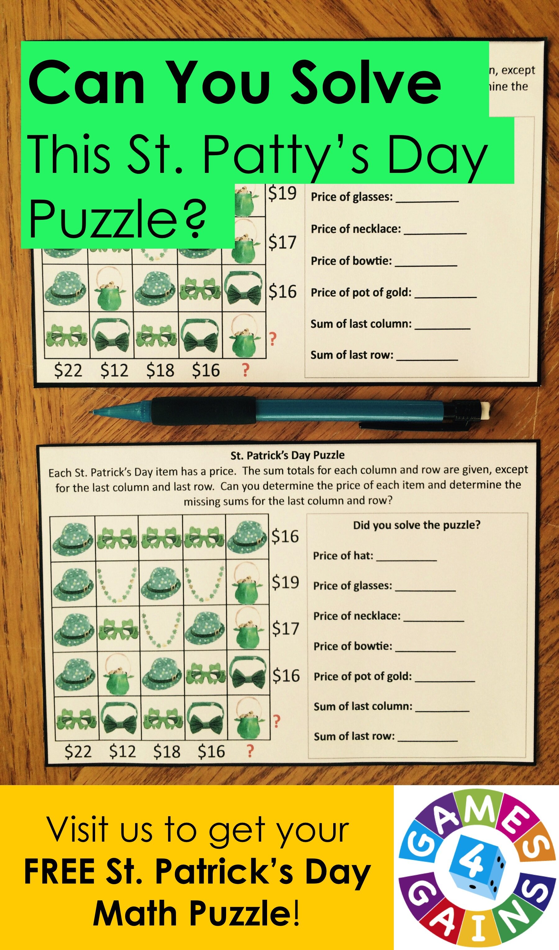 St patricks day math logic puzzle â games gains