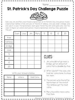 St patricks day logic puzzles free logic puzzles critical thinking activities new year printables