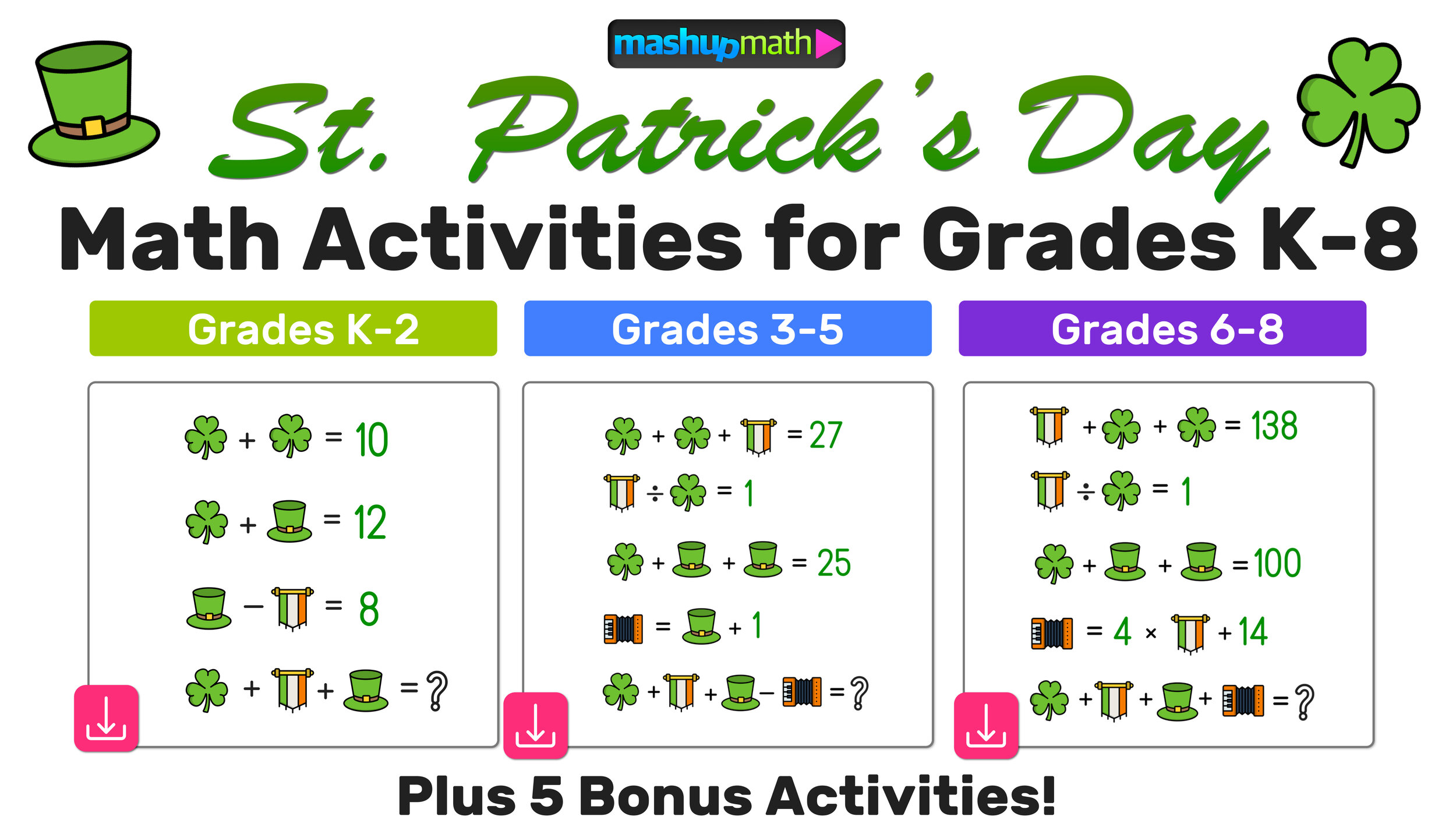 Free st patricks day math activities for grades k