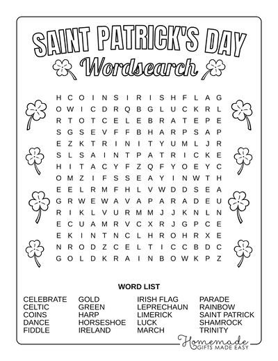 Free printable st patricks day word search puzzles